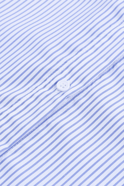 Pink Smocked Cuffed Striped Boyfriend Shirt with Pocket