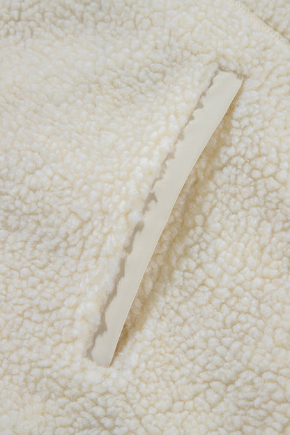 Pale Khaki Fleece Zip Up Drawstring Hooded Pocketed Jacket