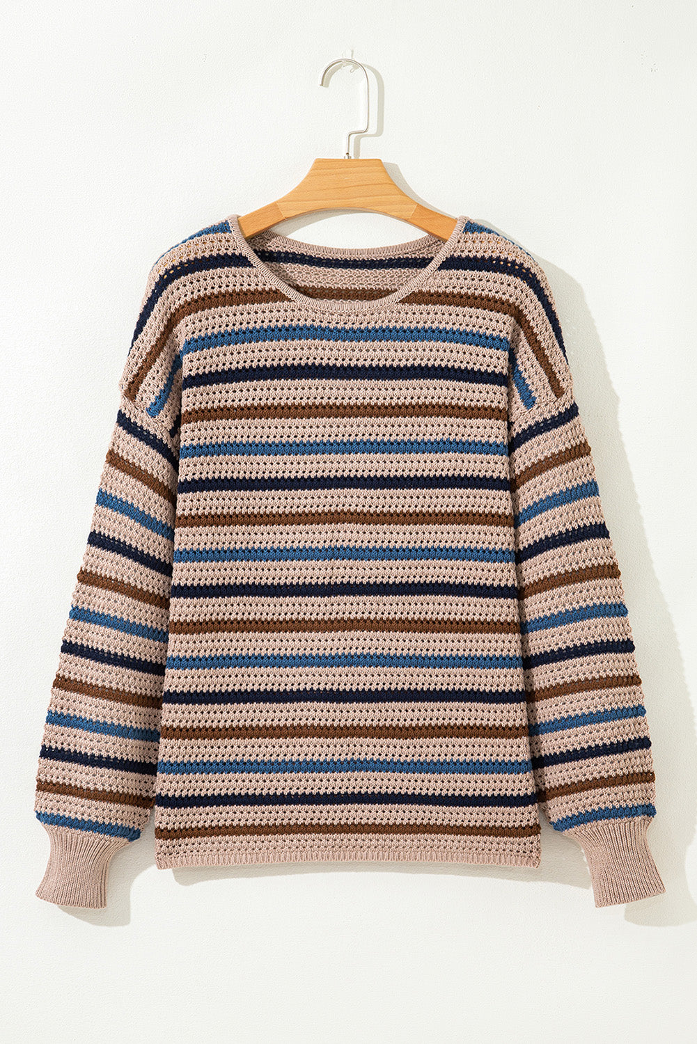 Multicolour Striped Knitted Drop Shoulder Round Neck Sweater
