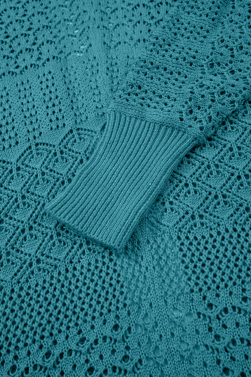 Redwood Burl Mix Pattern Hollowed Knit Open Front Cardigan