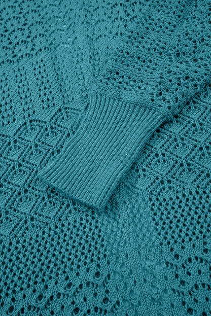 Redwood Burl Mix Pattern Hollowed Knit Open Front Cardigan