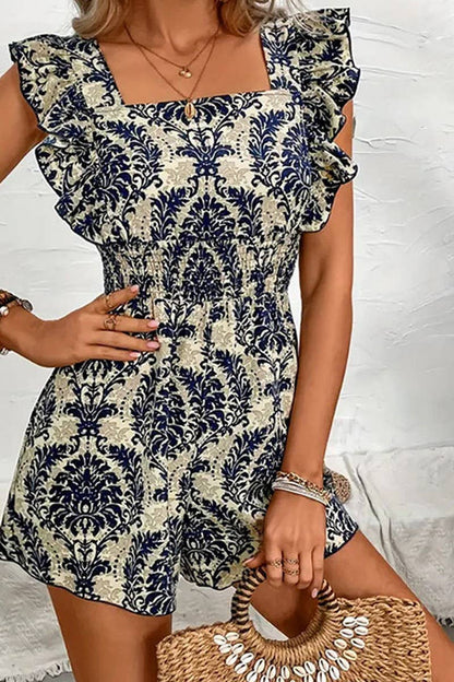 Navy Boho Square Neck Pocket Jumpsuit