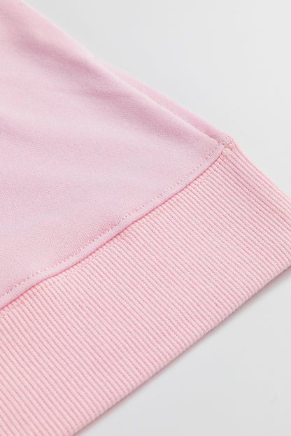 Light Pink Floral Peace Sign Graphic Drop Shoulder Wide Sleeve Casual Top