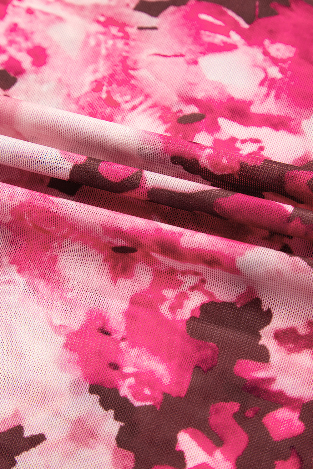 Rose Floral Mesh Flounce Sleeve Mock Neck Blouse