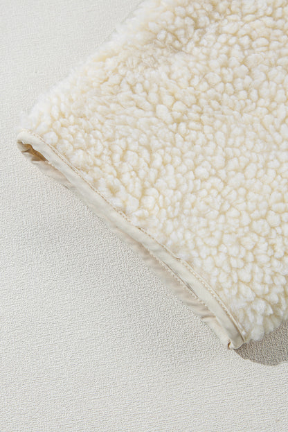 Pale Khaki Fleece Zip Up Drawstring Hooded Pocketed Jacket