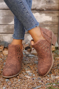 Red Sandalwood Suede Cut-Out Pointed Toe Heeled Ankle Boots | Women’s Western Booties