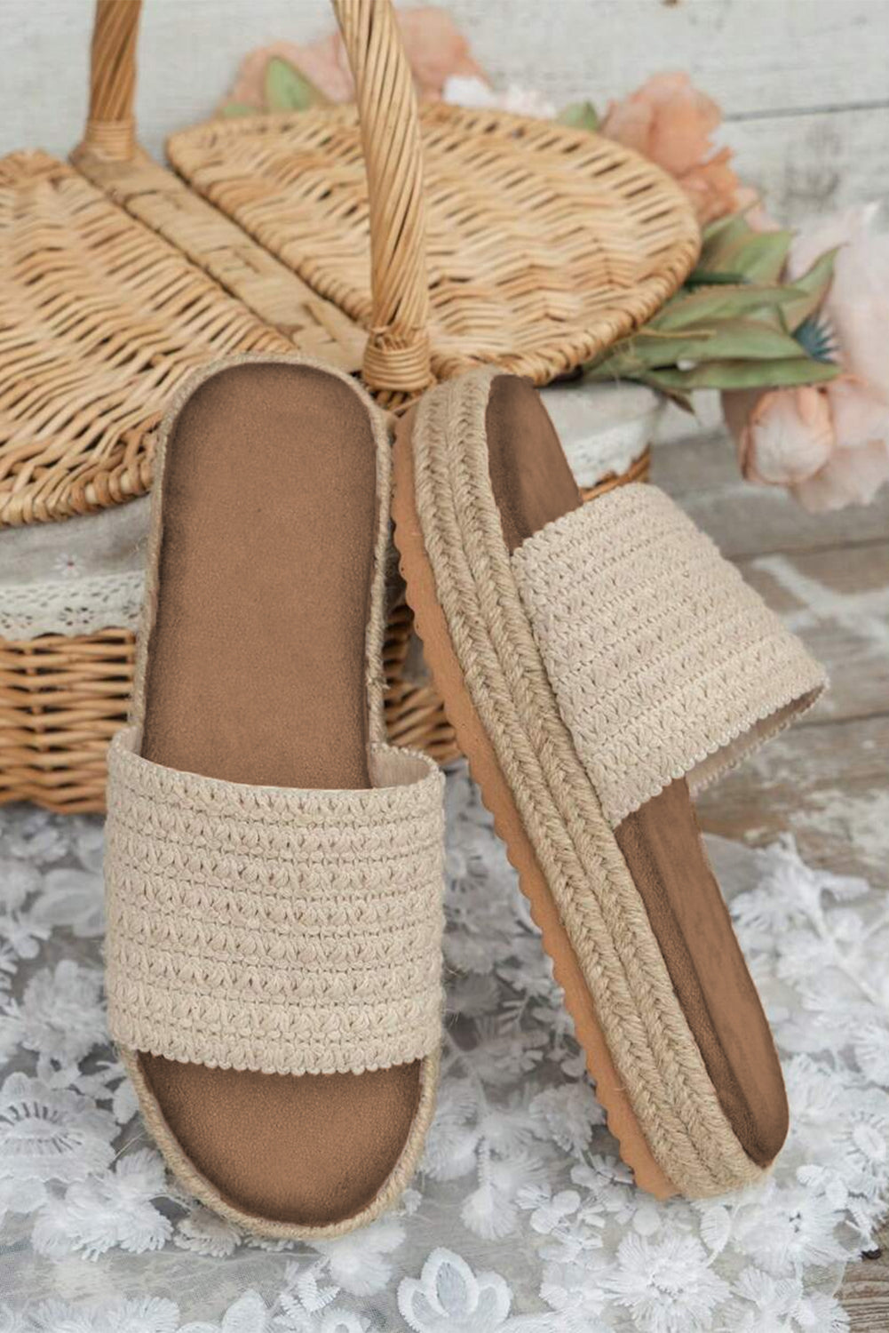 Coastal Breeze Woven Platform Slide Sandals