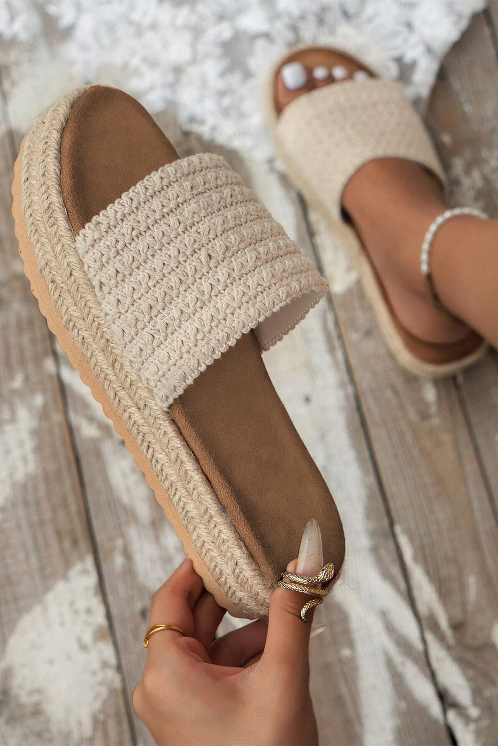 Coastal Breeze Woven Platform Slide Sandals