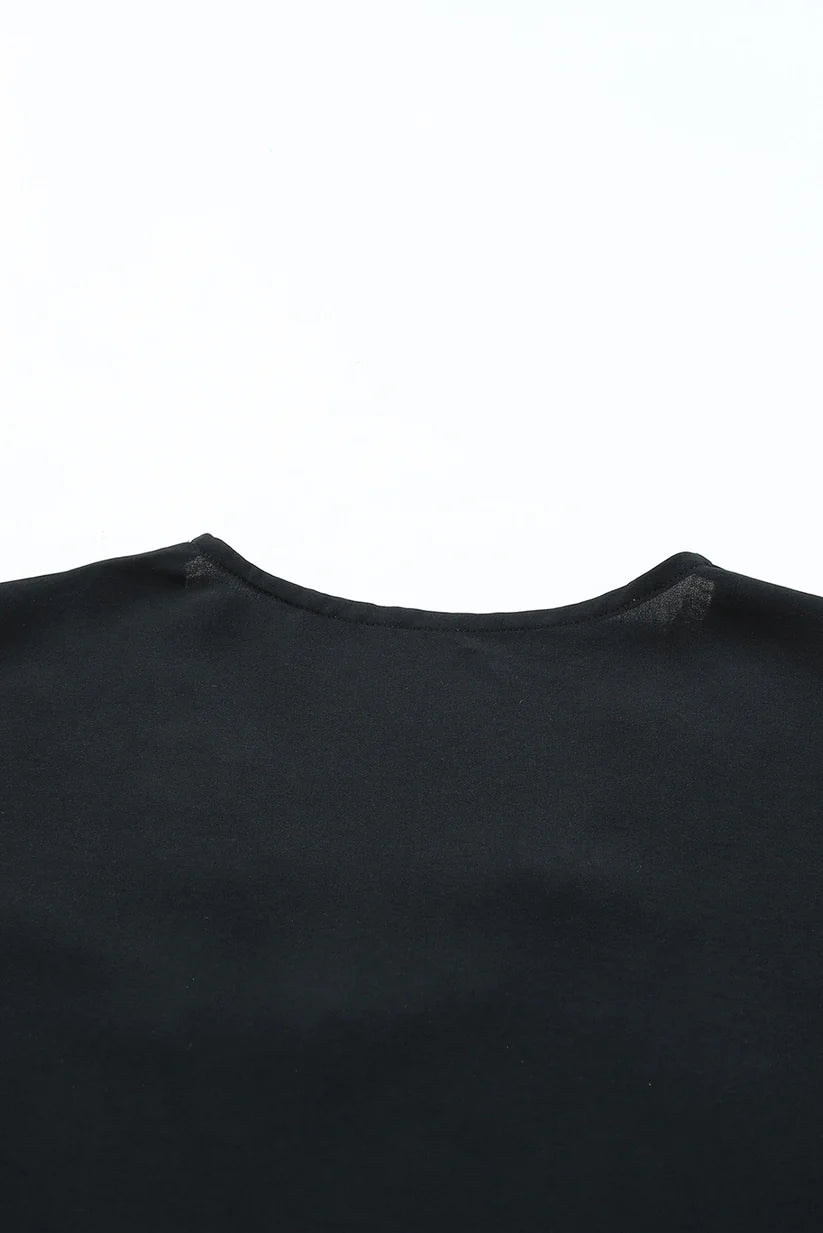 Black Lace Trim V-Neck Blouse | Short Sleeve Dressy Top (S–XL)