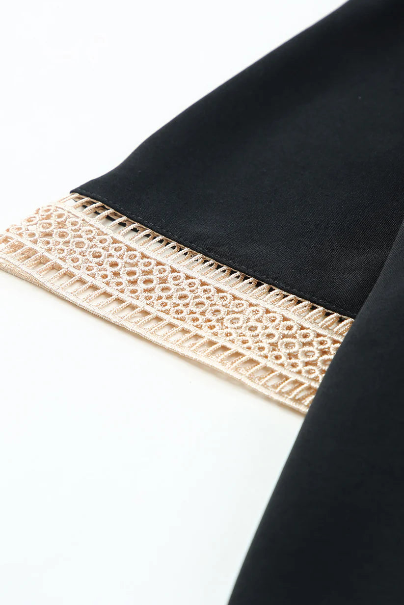 Black Lace Trim V-Neck Blouse | Short Sleeve Dressy Top (S–XL)
