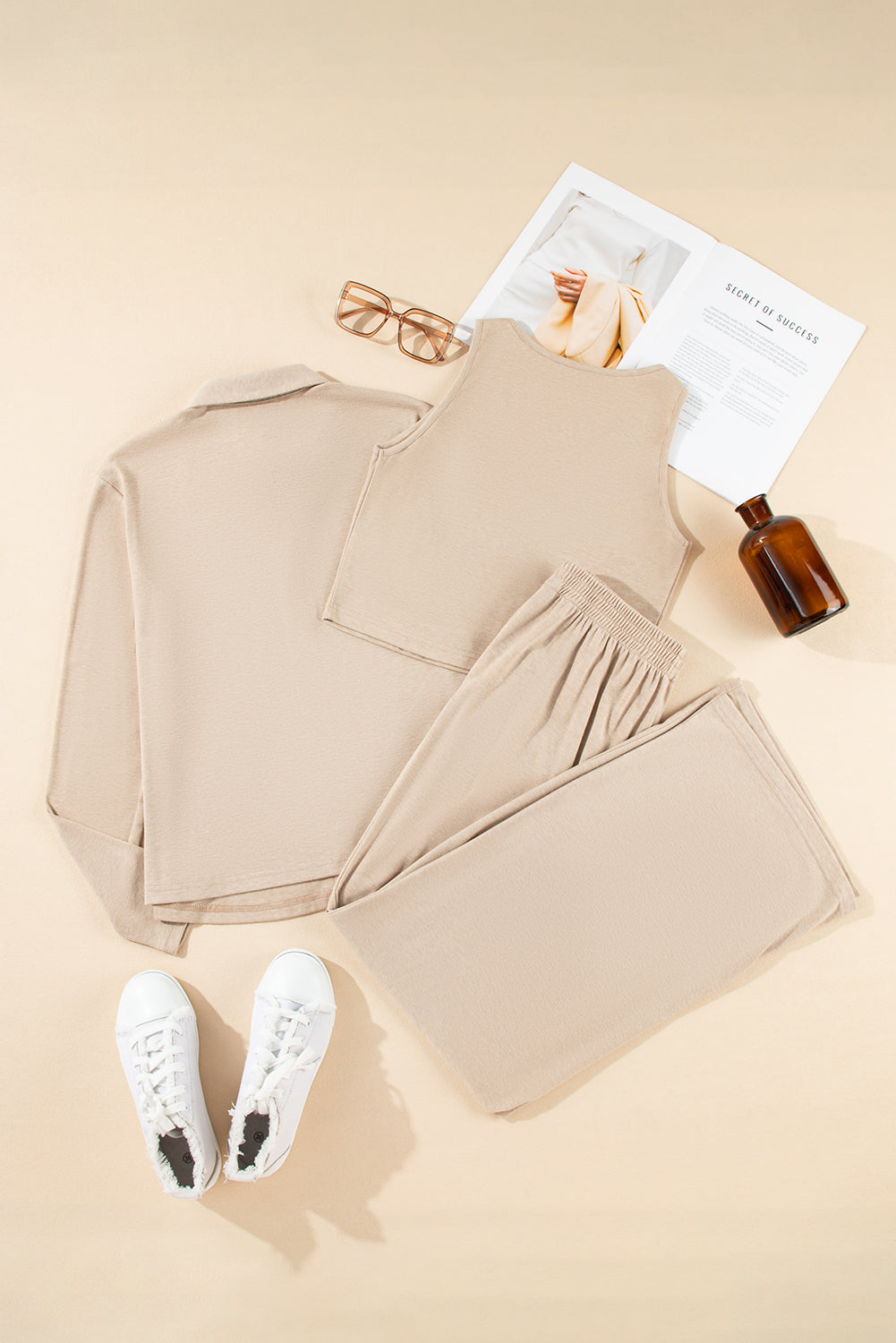 Oatmeal 3-Piece Cozy Knit Lounge Set | Women’s Casual Loungewear Outfit