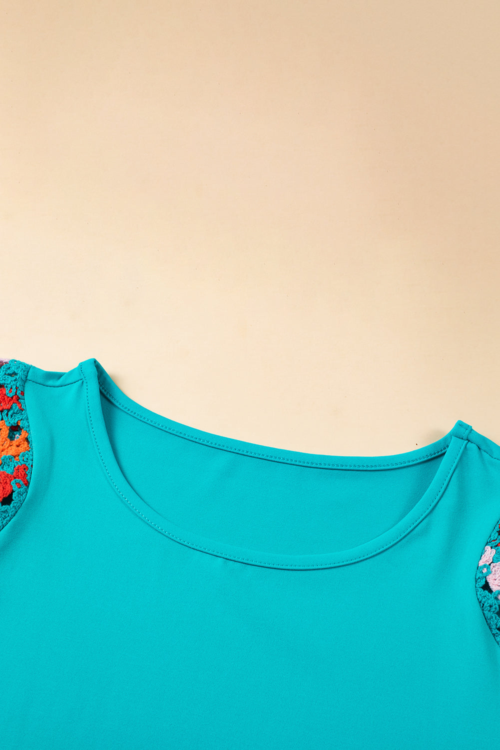 Turquoise Floral Crochet Lace Short Sleeve Top