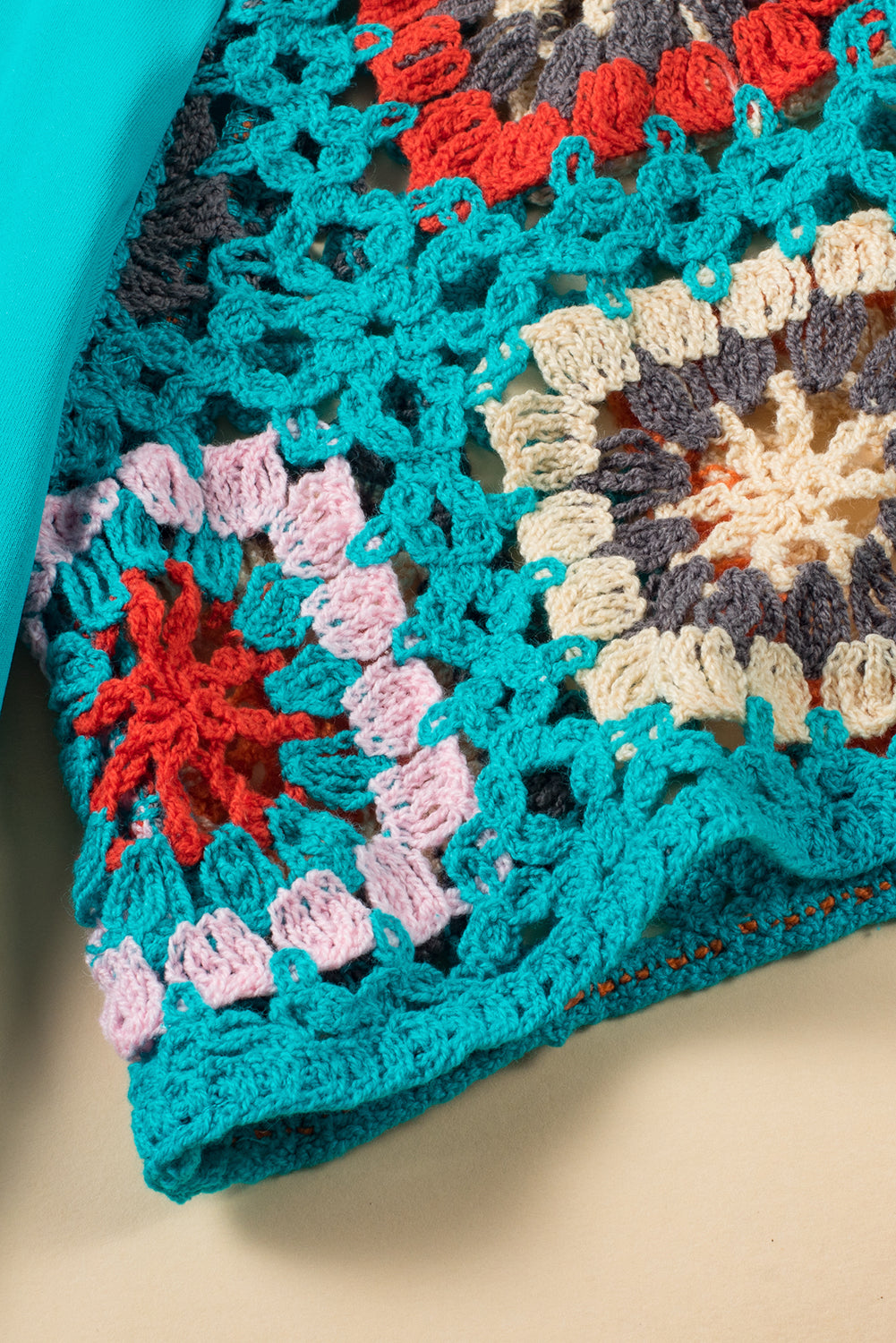 Turquoise Floral Crochet Lace Short Sleeve Top