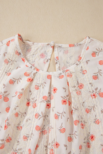 Pink Floral Embroidered Crochet Cap Sleeve Blouse | Women’s Boho Southern Top