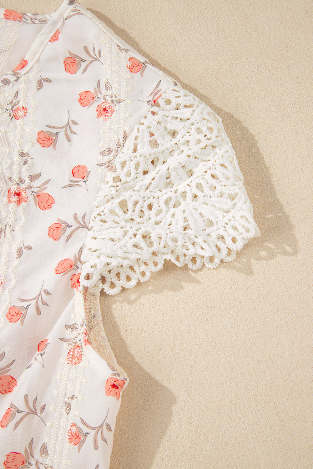 Blush Bloom Embroidered Crochet Blouse – Pink Boho Cap Sleeve Top