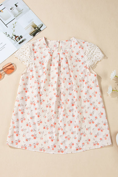 Pink Floral Embroidered Crochet Cap Sleeve Blouse | Women’s Boho Southern Top