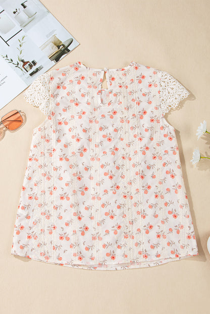 Pink Floral Embroidered Crochet Cap Sleeve Blouse | Women’s Boho Southern Top