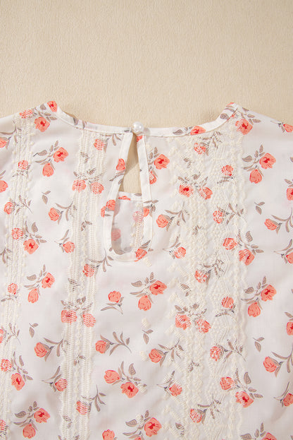 Pink Floral Embroidered Crochet Cap Sleeve Blouse | Women’s Boho Southern Top