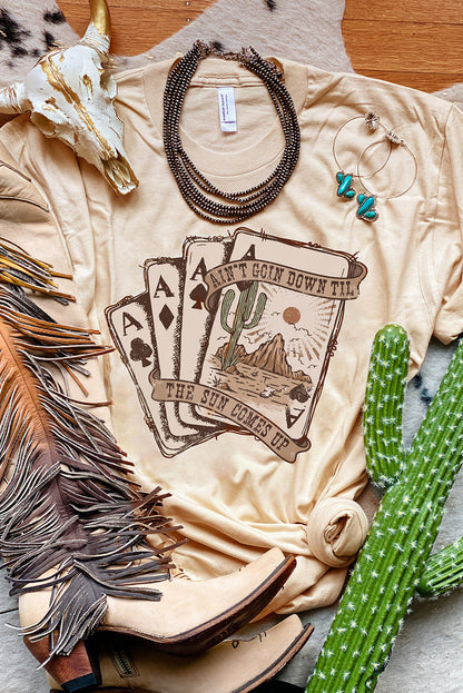 Khaki Western Poker Cards Graphic Tee | Country Concert T-Shirt (S–3XL)