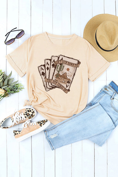 Khaki Western Poker Cards Graphic Tee | Country Concert T-Shirt (S–3XL)