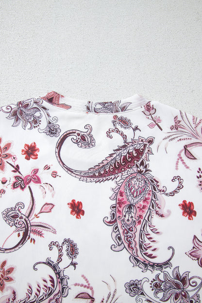 White Vintage Paisley Mock Neck T-Shirt – Retro Western Chic