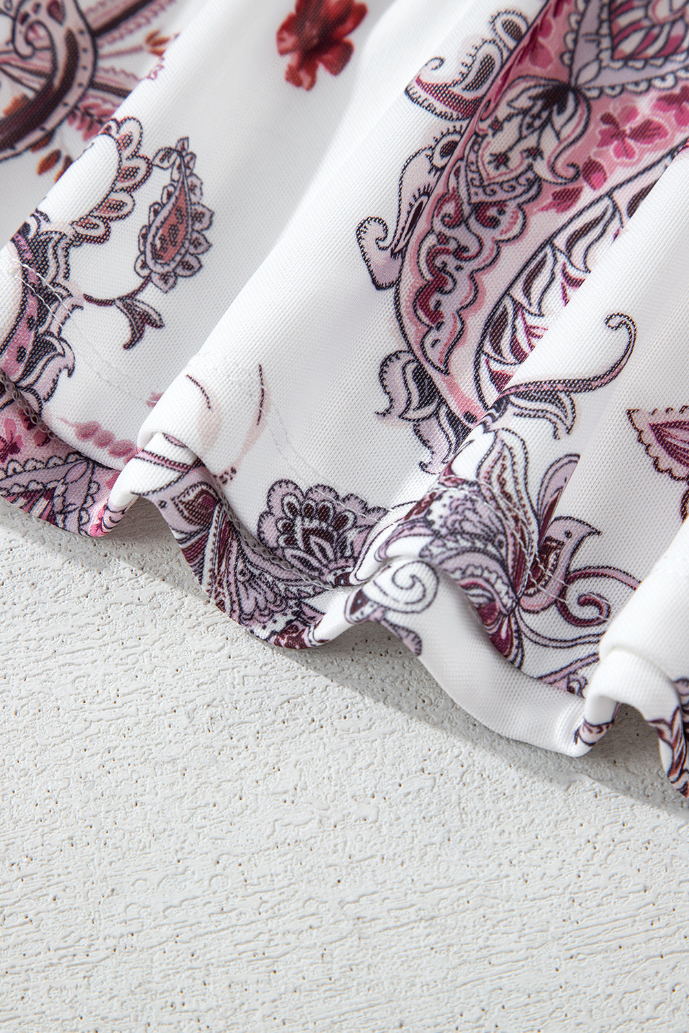 White Vintage Paisley Mock Neck T-Shirt – Retro Western Chic