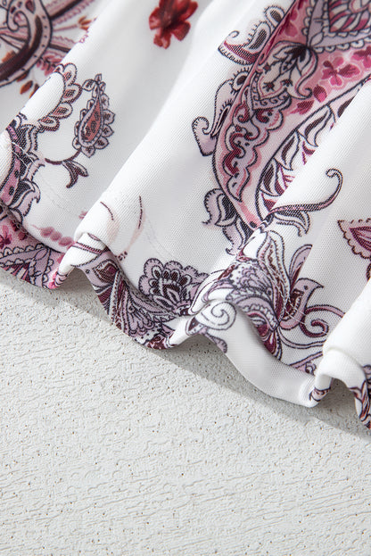 White Vintage Paisley Mock Neck T-Shirt – Retro Western Chic