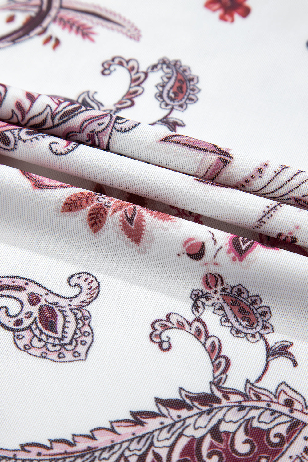 White Vintage Paisley Mock Neck T-Shirt – Retro Western Chic