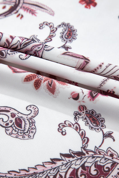 White Vintage Paisley Mock Neck T-Shirt – Retro Western Chic