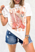 White HOWDY Cowboy Boots Graphic Crew Neck T-Shirt – Western Graphic Tee