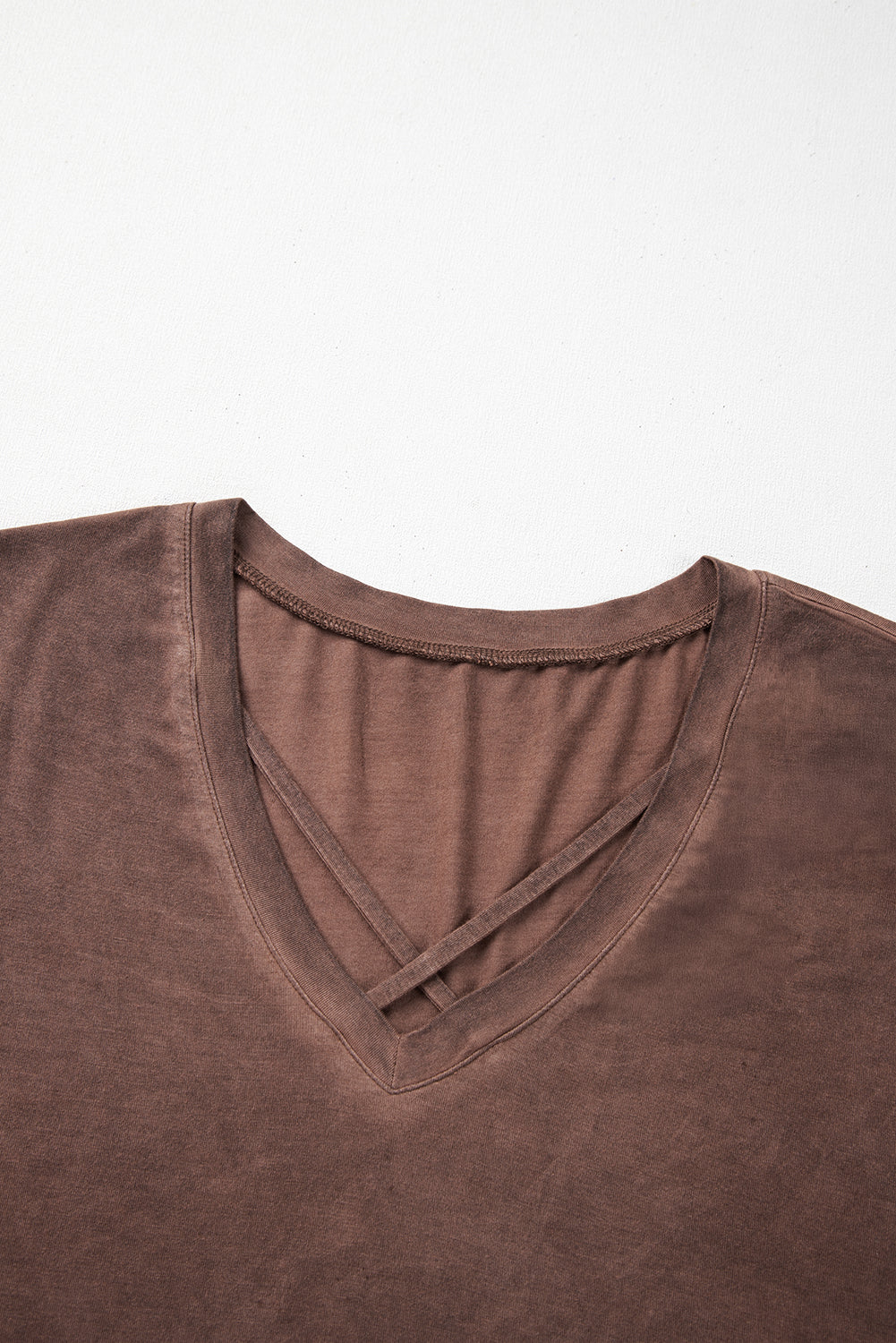 Chestnut Mineral Wash Criss Cross V-Neck Casual T-Shirt | Women’s Western Inspired Top