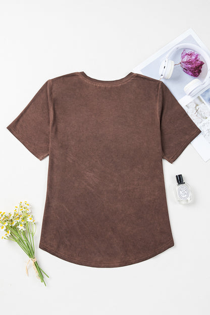 Chestnut Mineral Wash Criss Cross V-Neck Casual T-Shirt | Women’s Western Inspired Top