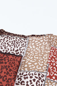 Red Leopard Color Block Open Front Kimono