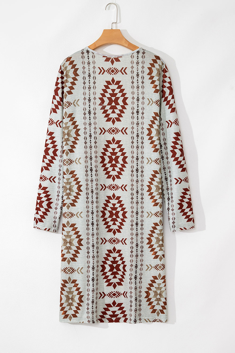 Brown Western Aztec Print Open Front Longline Cardigan – Western Boho Layering Piece