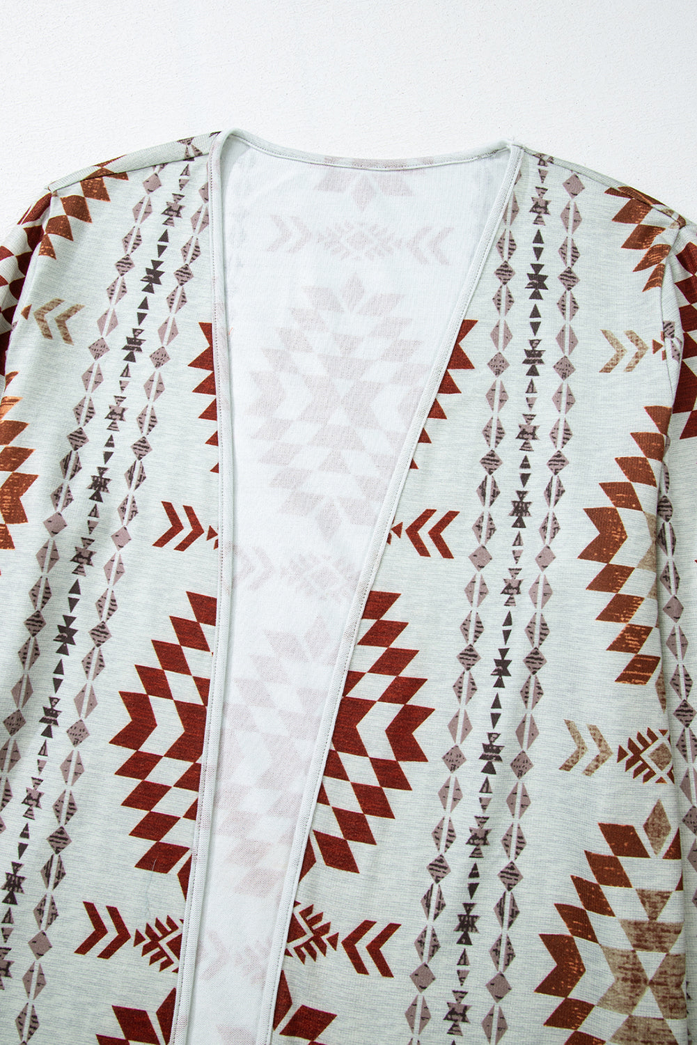 Brown Western Aztec Print Open Front Longline Cardigan – Western Boho Layering Piece