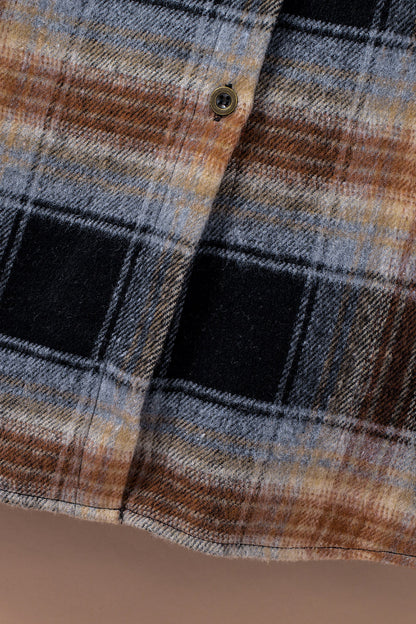 Black Oversized Plaid Shacket with Rounded Hem & Side Slits | Cozy Fall & Holiday Layering Piece