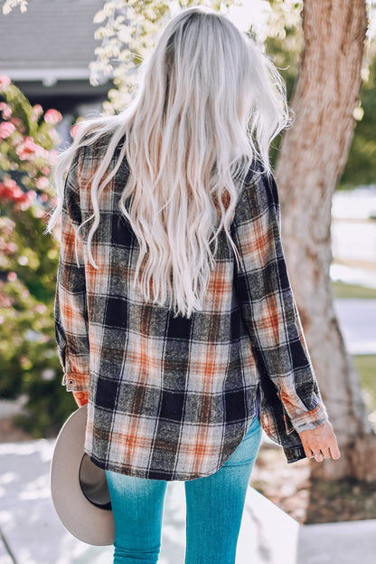 Black Oversized Plaid Shacket with Rounded Hem & Side Slits | Cozy Fall & Holiday Layering Piece