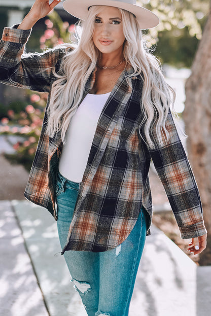 Black Oversized Plaid Shacket with Rounded Hem & Side Slits | Cozy Fall & Holiday Layering Piece