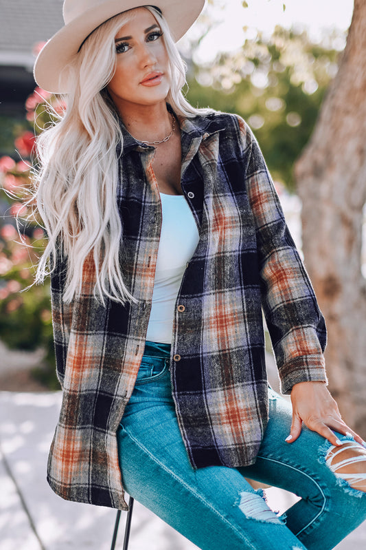 Black Oversized Plaid Shacket with Rounded Hem & Side Slits | Cozy Fall & Holiday Layering Piece
