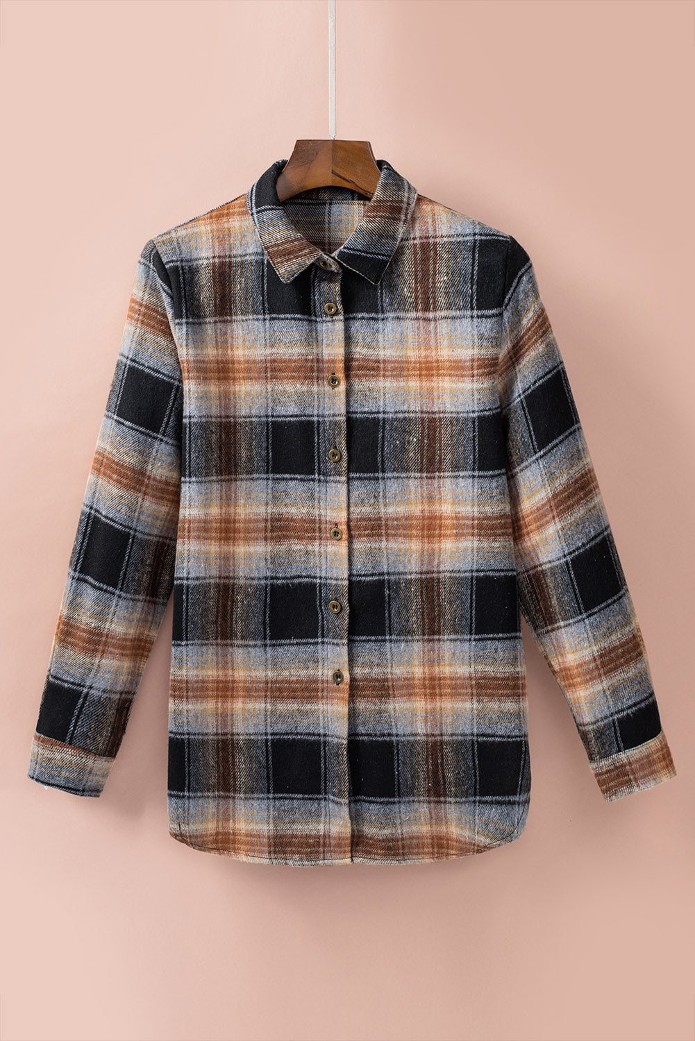 Black Oversized Plaid Shacket with Rounded Hem & Side Slits | Cozy Fall & Holiday Layering Piece