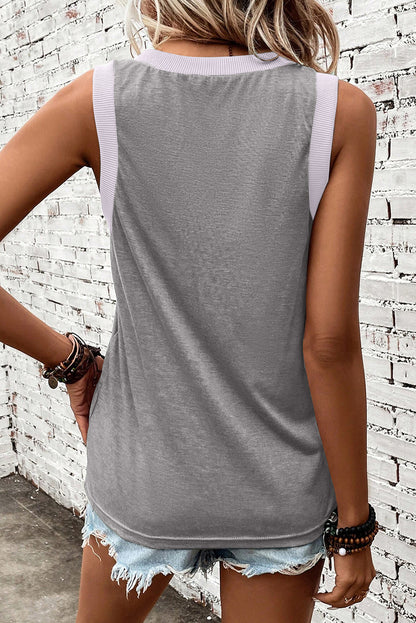 Ribbed Trim V-Neck Tank Top