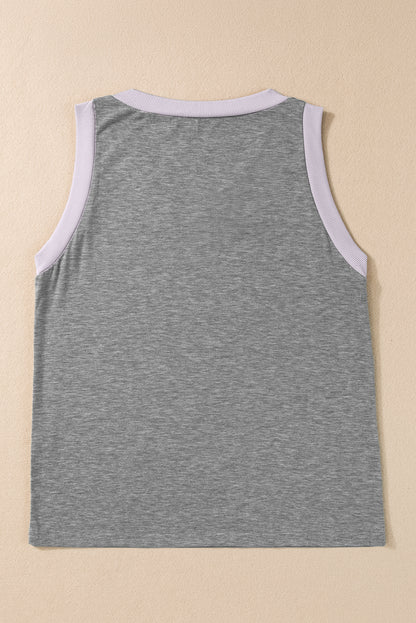 Ribbed Trim V-Neck Tank Top