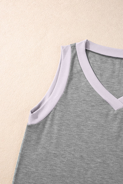 Ribbed Trim V-Neck Tank Top