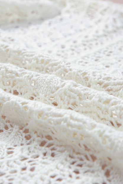 White Stylish Hollow Out Knit Drop Shoulder Cardigan