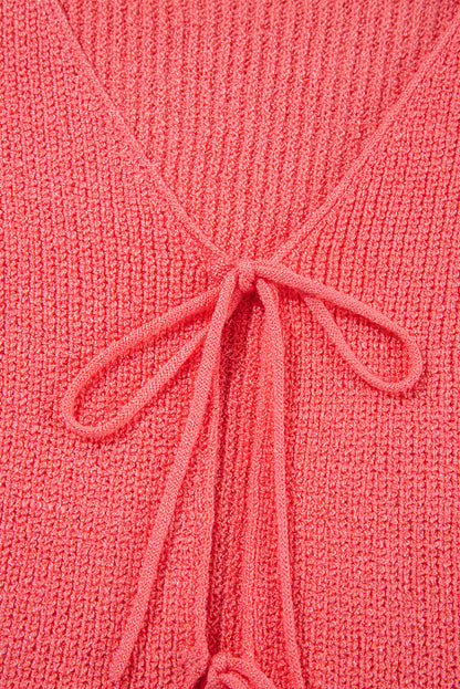 Tomato Red Lace-Up Front V-Neck Sweater Vest – Sleeveless Knit Layering Top