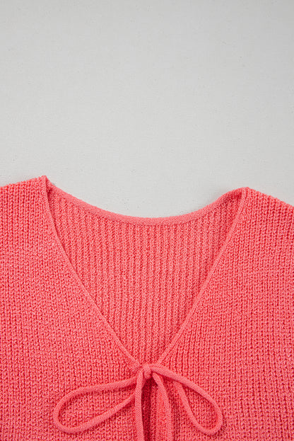 Tomato Red Lace-Up Front V-Neck Sweater Vest – Sleeveless Knit Layering Top