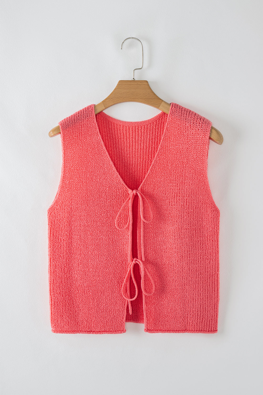 Tomato Red Lace-Up Front V-Neck Sweater Vest – Sleeveless Knit Layering Top