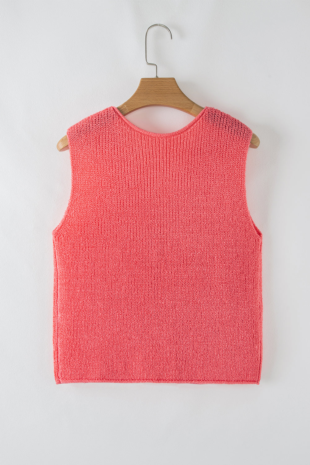 Tomato Red Lace-Up Front V-Neck Sweater Vest – Sleeveless Knit Layering Top