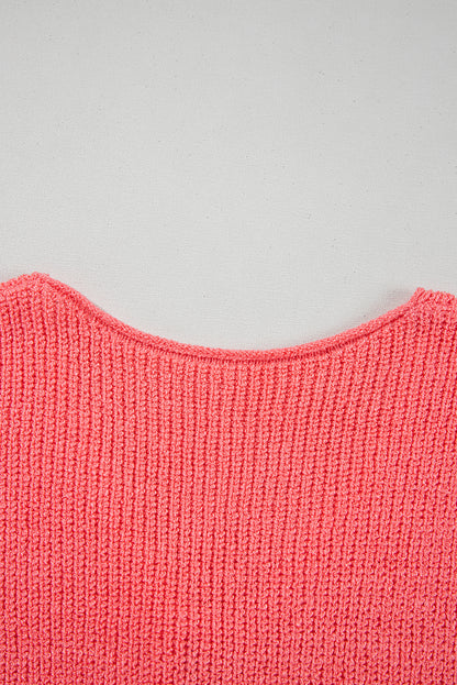 Tomato Red Lace-Up Front V-Neck Sweater Vest – Sleeveless Knit Layering Top