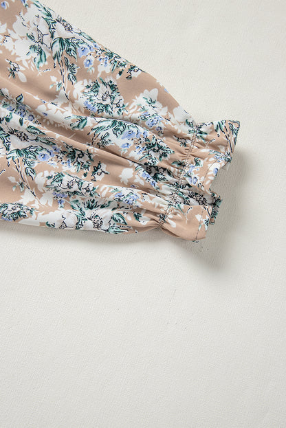 Khaki Maple Grove Floral Smocked Puff Sleeve Maxi Dress